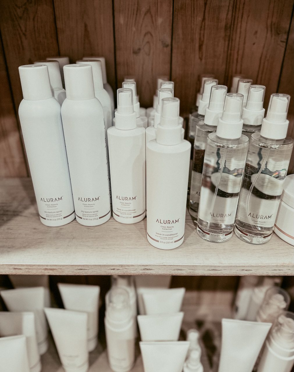 Aluram hair serum and haircare lineup on display at Jillian's Salon in Coshocton, Ohio